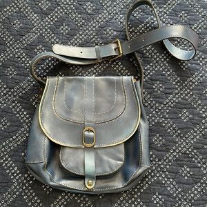 Patricia Nash Blue Italian Leather Barcelona Cross Body Saddle Bag